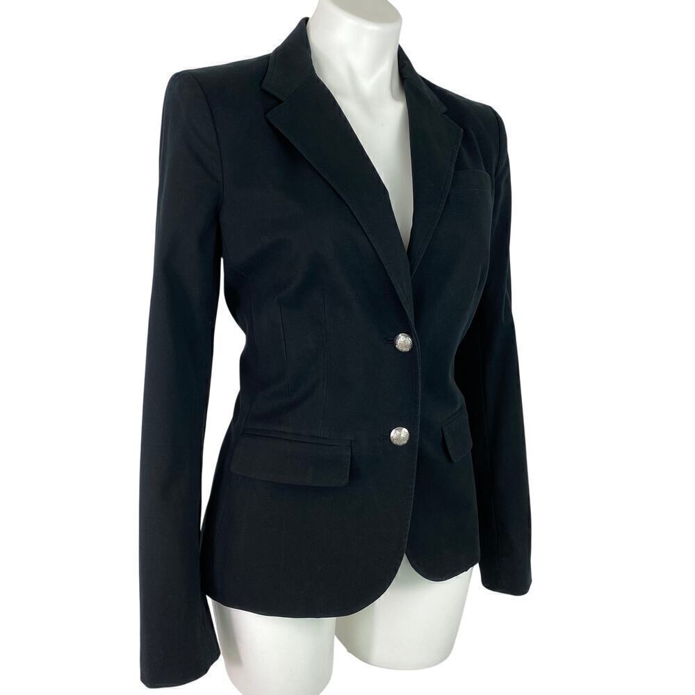 Lauren Ralph Lauren Black Structured Blazer Silver Crest Buttons Size 10